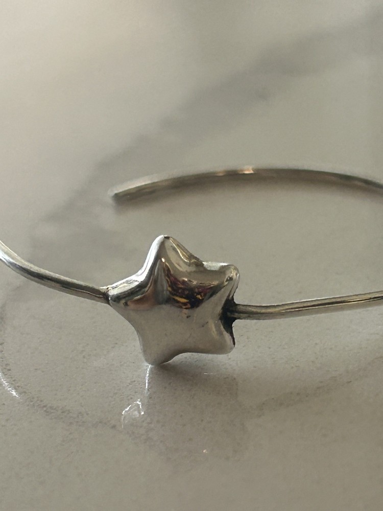 L’una Italian Medium Puffy Star Sterling Silver Hoop Earrings Vintage - 3.69g