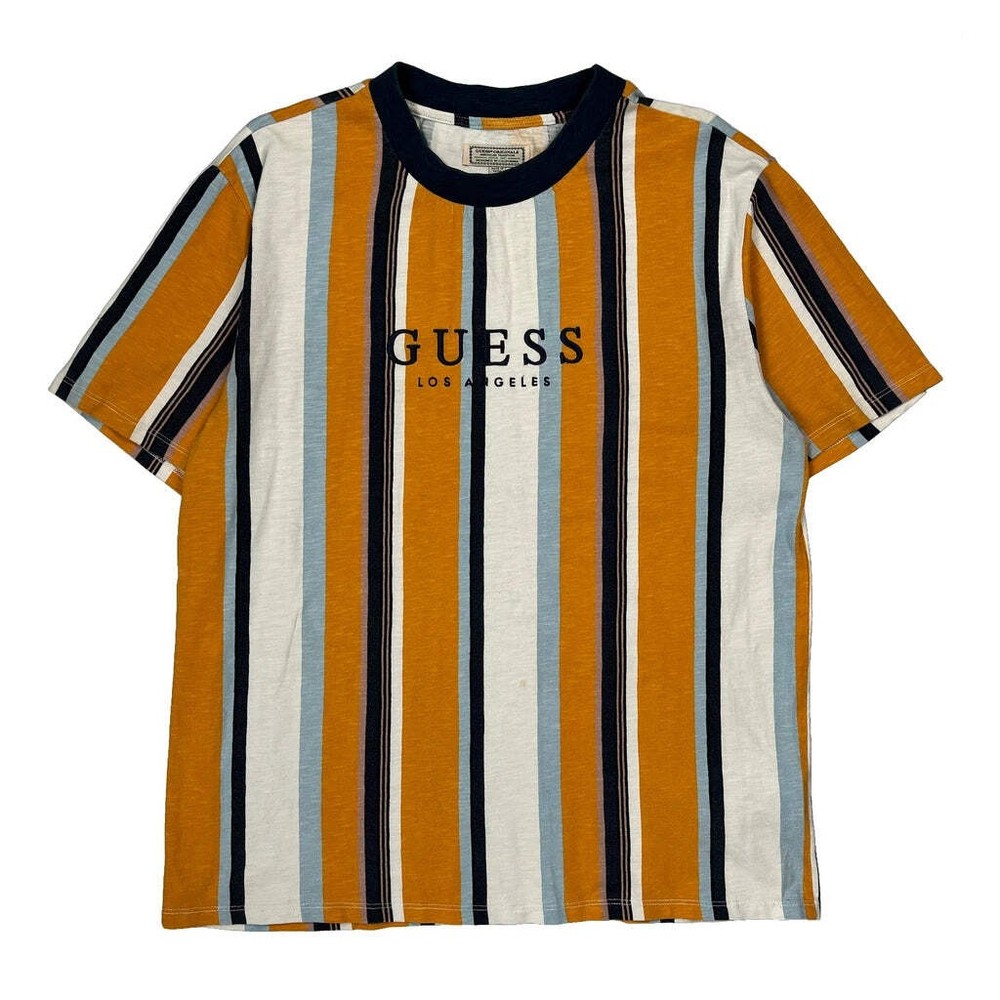 Guess Striped T-Shirt - Large Orange Cotton