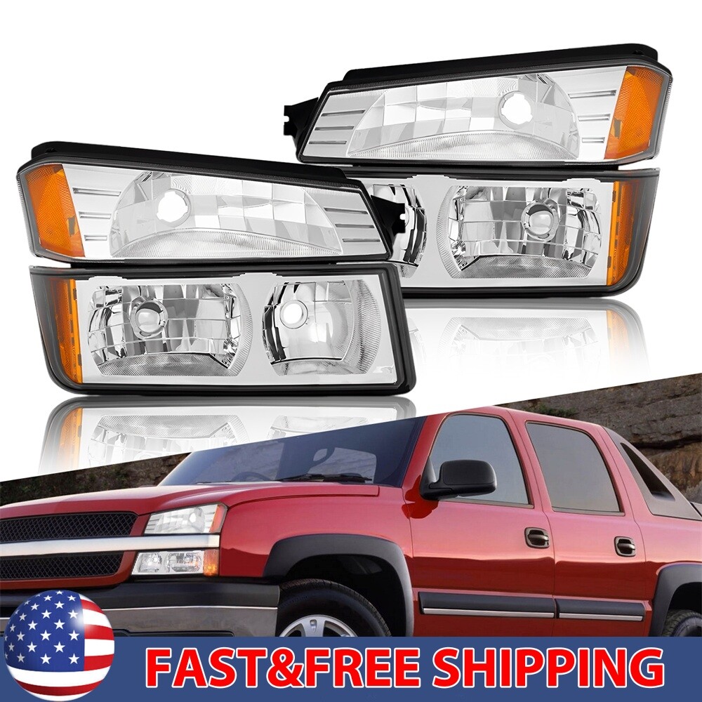 Headlights + Bumper Signal Lamp For 2002-2006 Chevy Avalanche Body Cladding Pair