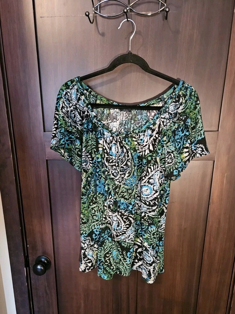 EUC Women's Paisley Stretch Knit Top Blouse Shirt Size XXL 2XL (20)