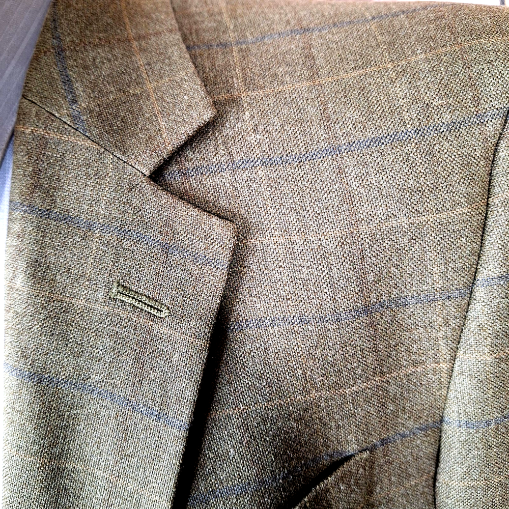 Joseph A Bank Sport Coat Blazer Mens 40L Beige Windowpane Silk Wool