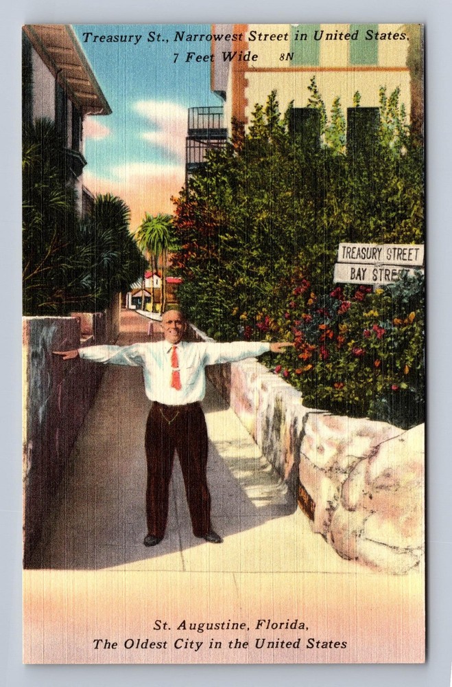 St Augustine FL-Florida Treasury Street Narrowest Street Vintage Postcard