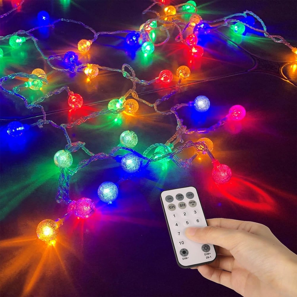 100ft Multicolor & Warm White 2-in-1 Crystal Globe LED Fairy String Lights