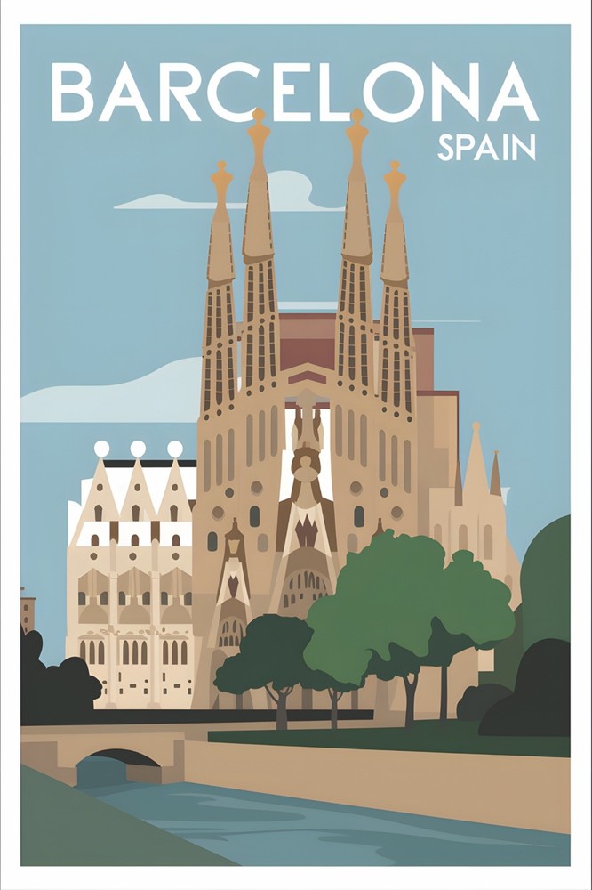 Barcelona Spain Retro Travel Poster Print Wall Art