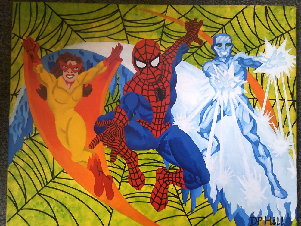 Spider-Man And His Amazing Friends hand painted acrylic on 16