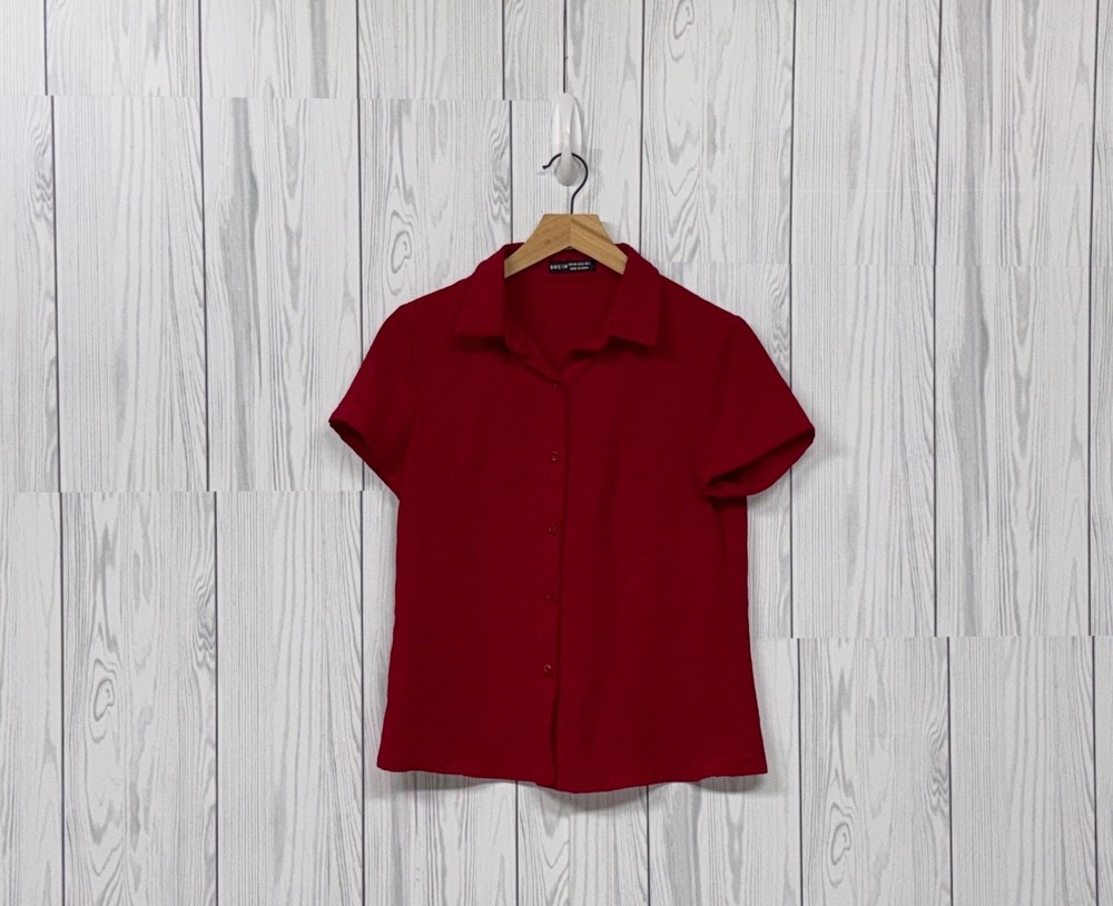 Shein top womens size extra small button up short sleeve solid red blouse