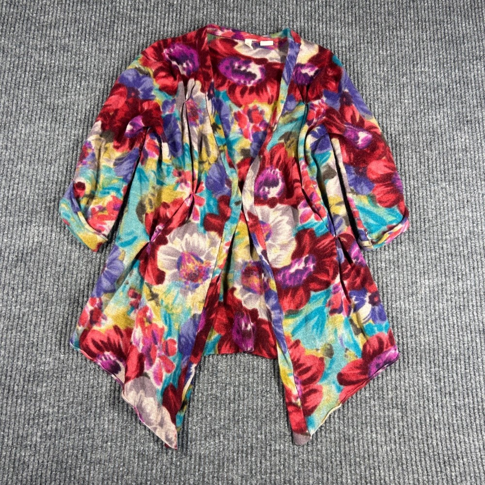 Moth Anthropologie Floral Cardigan Sweater XS Multicolor Open Front Knit Top