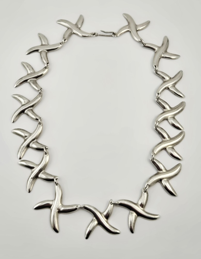 Vintage Taxco Sterling Silver Modernist Starfish Link Necklace 17
