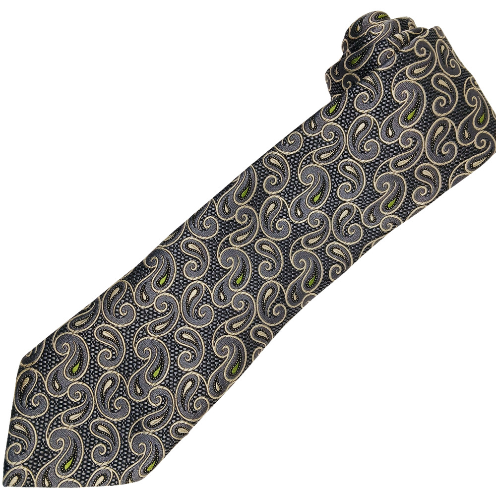 Ermenegildo Zegna Gray Paisley Silk Tie Made In Italy Luxury Heritage Formal