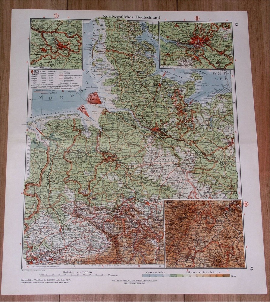1928 Vintage Map Of Northern Germany Hamburg Bremen Lübeck Hanover Münster