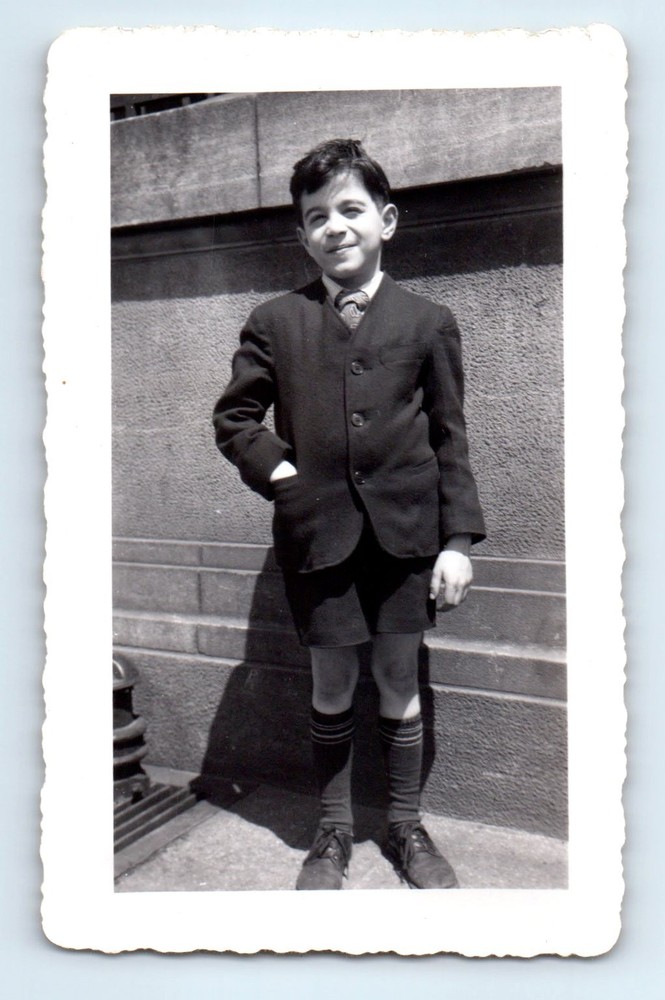 Old Vintage Photo SOLO BOY STANDING OUTSIDE BUILDING ANTIQUE SNAPSHOT