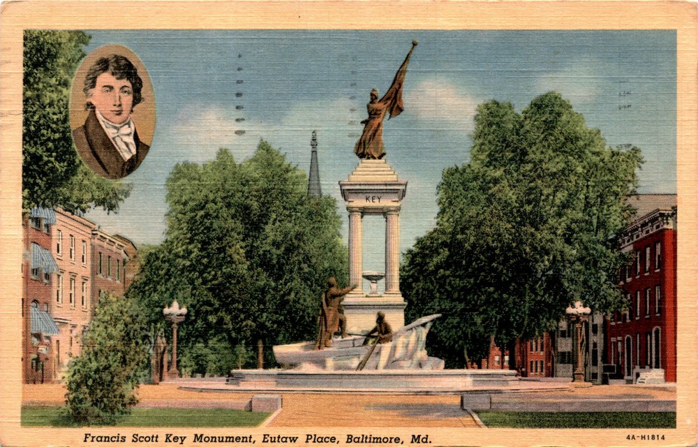 Francis Scott Key Monument, Eutaw Place, Baltimore, Fort McHenry, Postcard