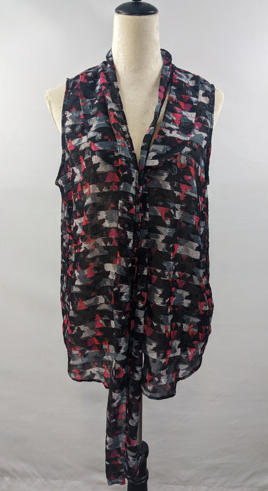 Kirna Zabete Target Black Red Metallic Tie Neck Sleeveless Blouse Size XL