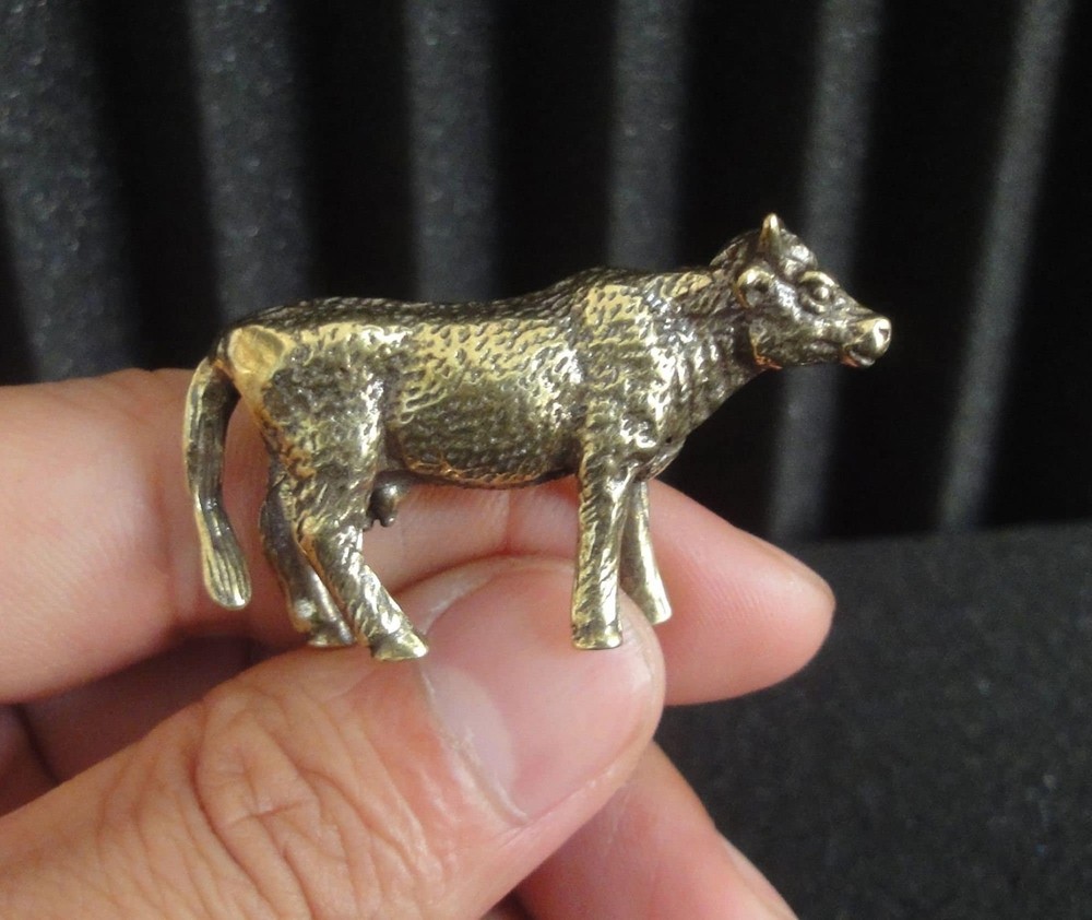 Vintage Style Fine Solid Brass Copper Cow Animal Statue Sculpture