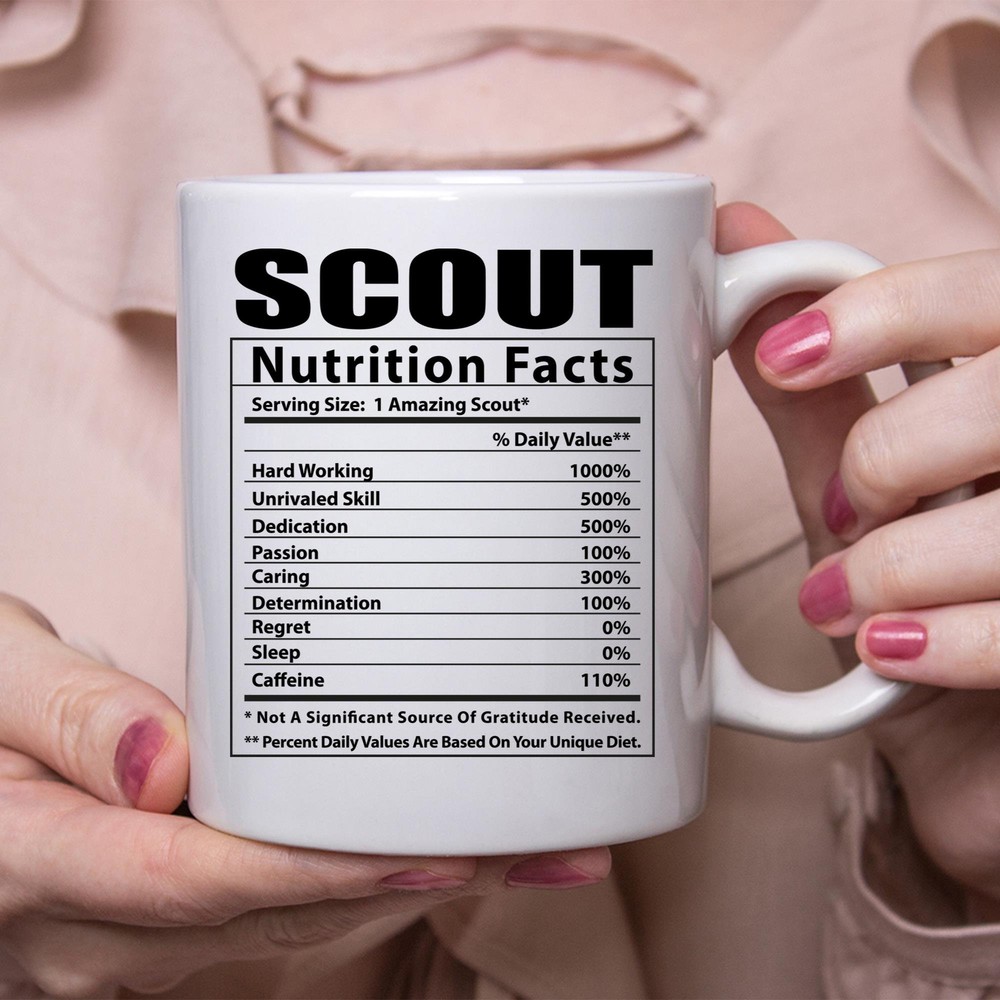 Funny Scout Nutrition Facts White Coffee Mug for Camping Enthusiasts