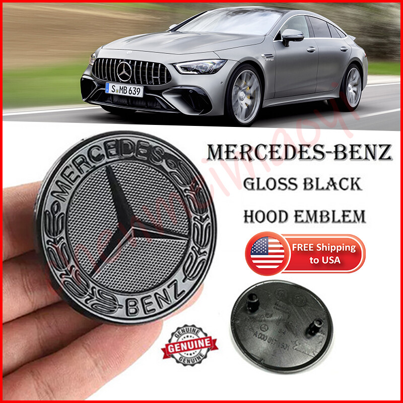 57mm Gloss Black Laurel Wreath Hood Badge for Mercedes CLA E CLS SLK