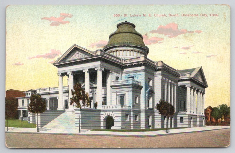 St. Luke's M.E. Church Oklahoma City OK Postcard Early 1900s German Print