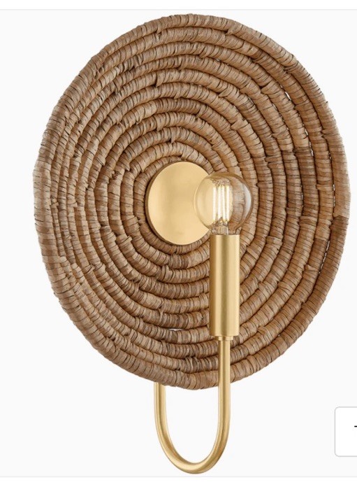 Mitzi Ashby Wall Sconce Rattan Wicker Aged Brass Boho Light Fixture 1 Light
