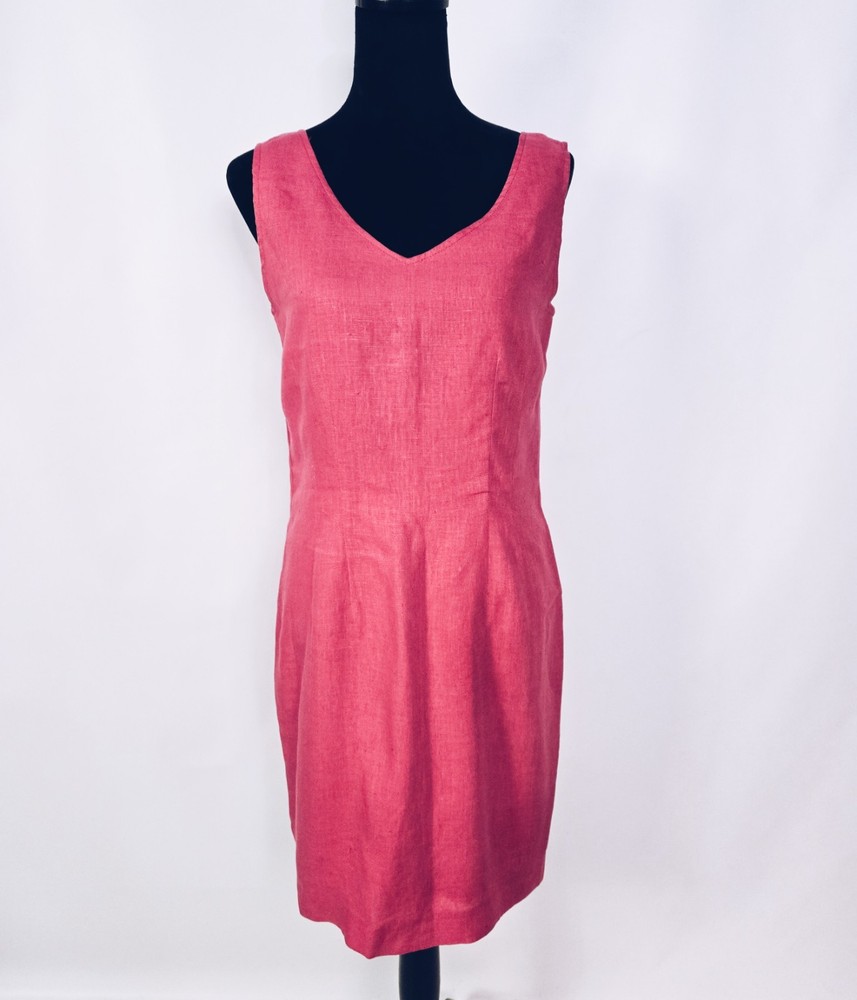 Sake Vintage Hot Pink Sleeveless 100% Linen Pencil Dress