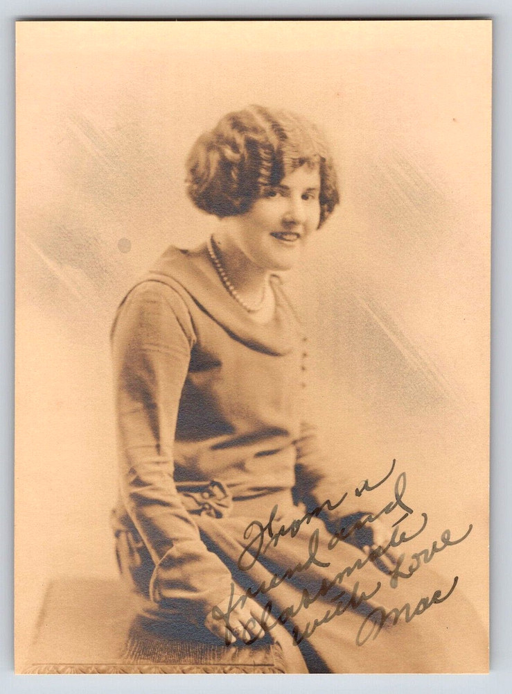 Vintage Old Antique Photo Young Lady Girl Dress School Student Picture Signature