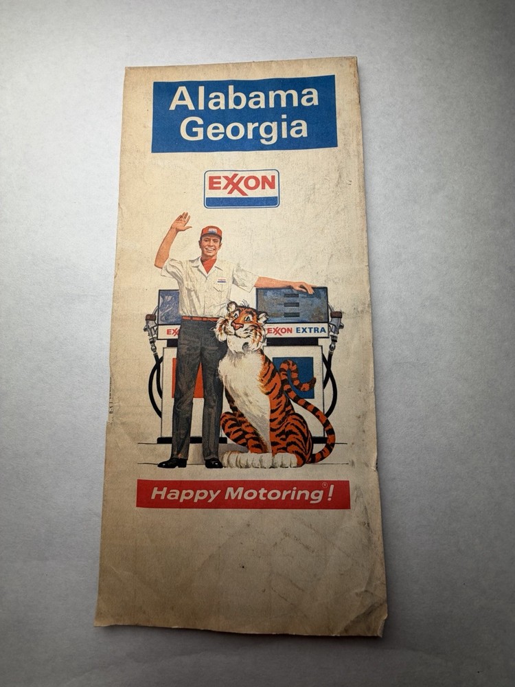 Vintage 1975 Exxon Alabama Georgia Road Map Happy Motoring Tiger Map