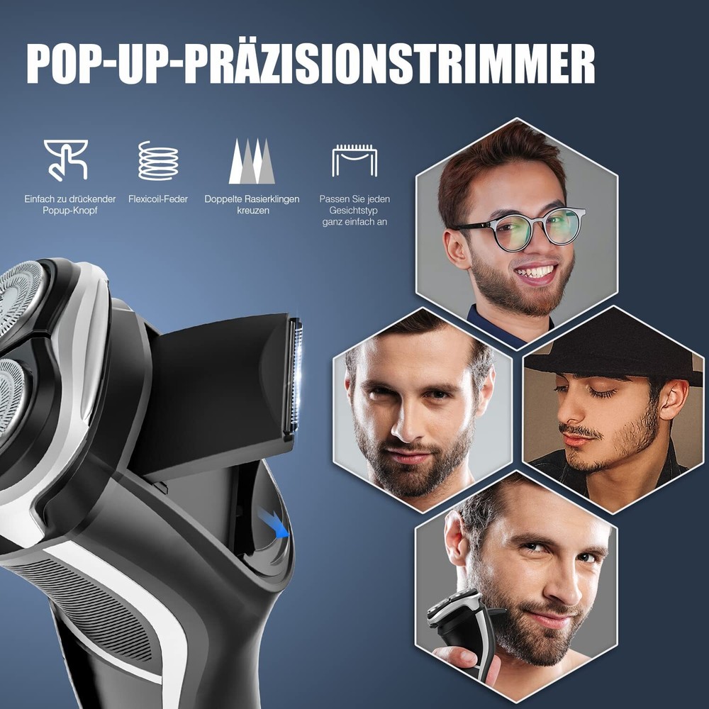 Electric Shaver for Men, Quick Rechargeable Electric Razor Wet Dry Rotary