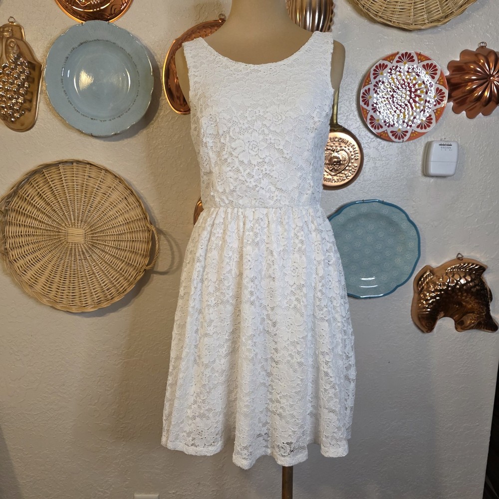 Lush White Fit & Flare Lace Skater Dress Romantic Cottagecore Fairycore M