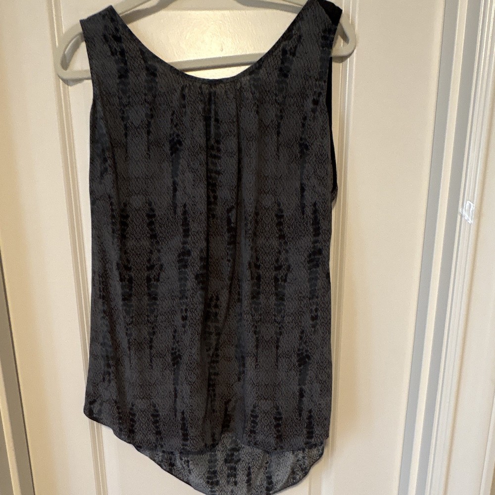 Eileen Fisher Animal Print Sleeveless Tank Top 100% Silk Black Gray Plus 1X
