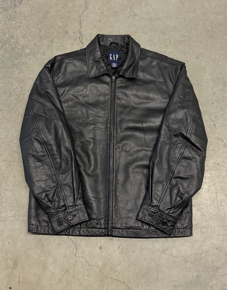 Vintage Gap Leather Jacket Mens Black Quilted Lined Full Zip Front Pockets Large