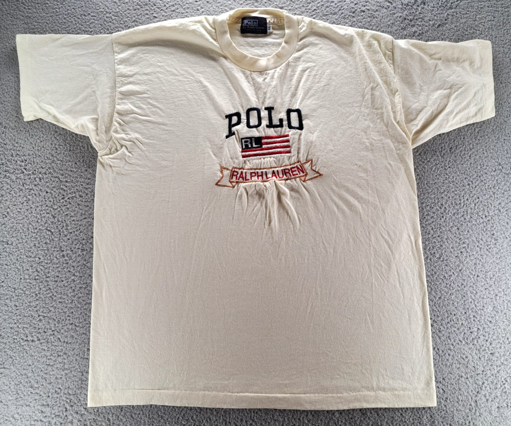 VTG Polo Ralph Lauren T-Shirt Mens XL Single Stitch American Flag RL USA 90s Y2K