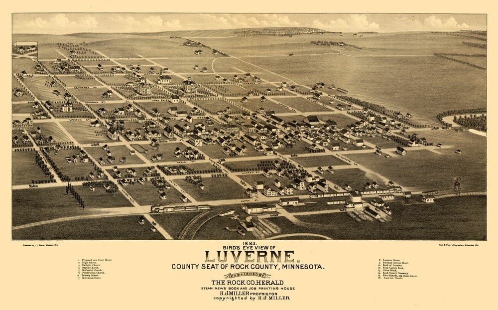 Historic Panoramic View - Luverne Minnesota - Stoner 1883 - 36.97 x 23