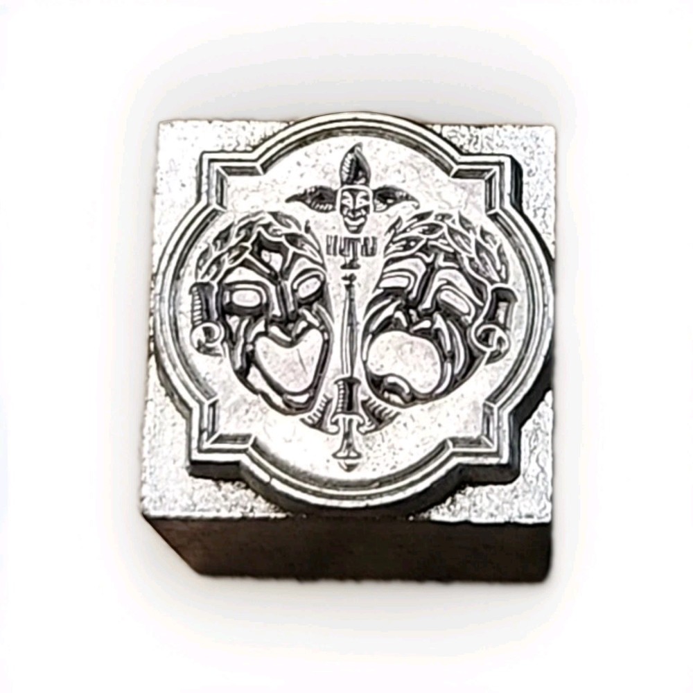 Antique Metal Thespian Comedy Tragedy Theater Letterpress Printing Block Stamp