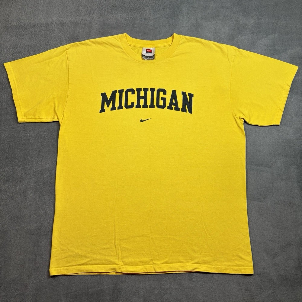 Vtg Nike Team Apparel Men's L Center Swoosh Michigan Wolverines Yellow Y2K READ!