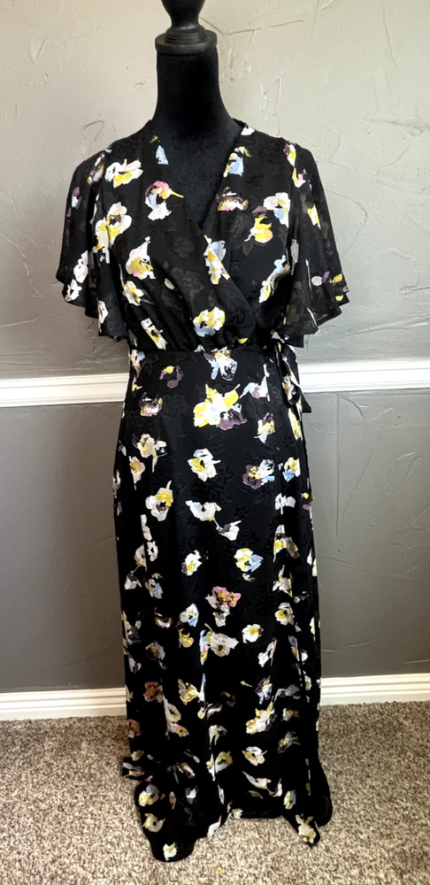 Arbor Dress Women's Size M Black Wrap Maxi Short Sleeve