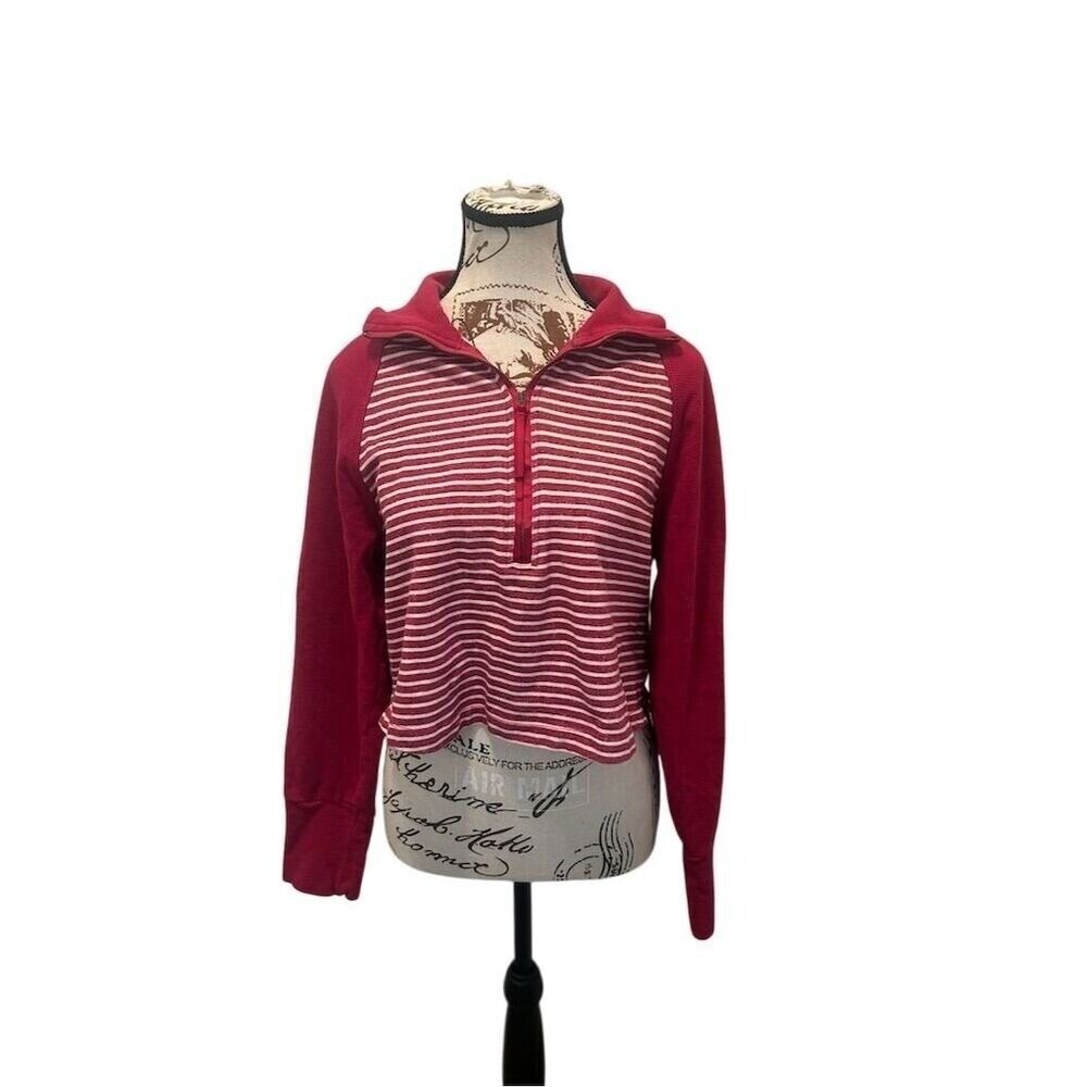 Pilcro Striped Quarter Zip Pullover Red White Casual Women's Size M Boho