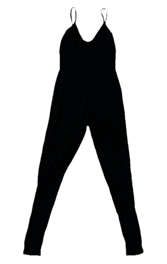 PrettyLittleThing Black Jumpsuit Women's Size 6 V-Neck Spaghetti Strap Unitard