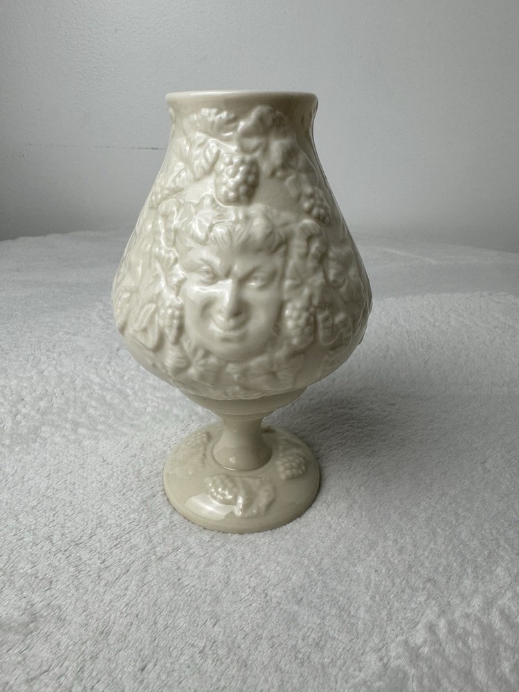 Belleek Porcelain Face Mask Bacchus Hurricane Fairy Lamp Votive Candle Holder