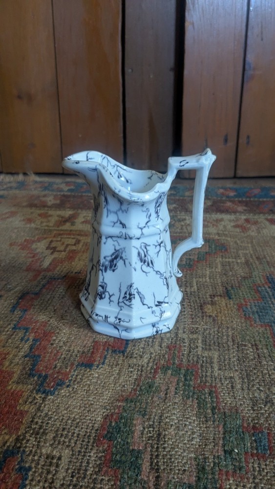 Antique Early Country Ironstone Marbled Transferware Creamer Pitcher 5.5