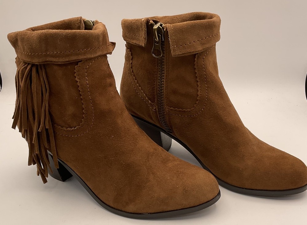 Sam Edelman Louie Fringe Ankle Boots Size 8M Brown Leather Excellent Condition