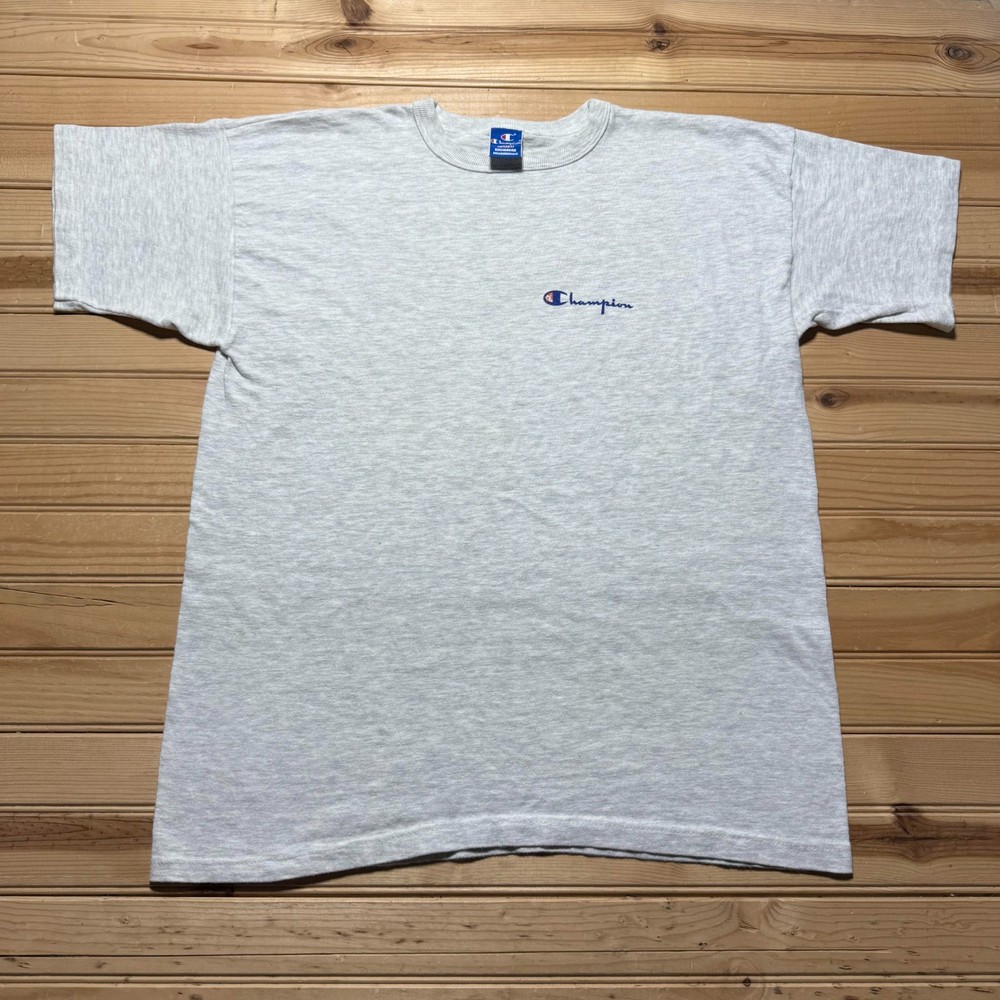 Vintage 90s Champion Script Embroidered Logo Heather T-Shirt USA Made Men's - XL