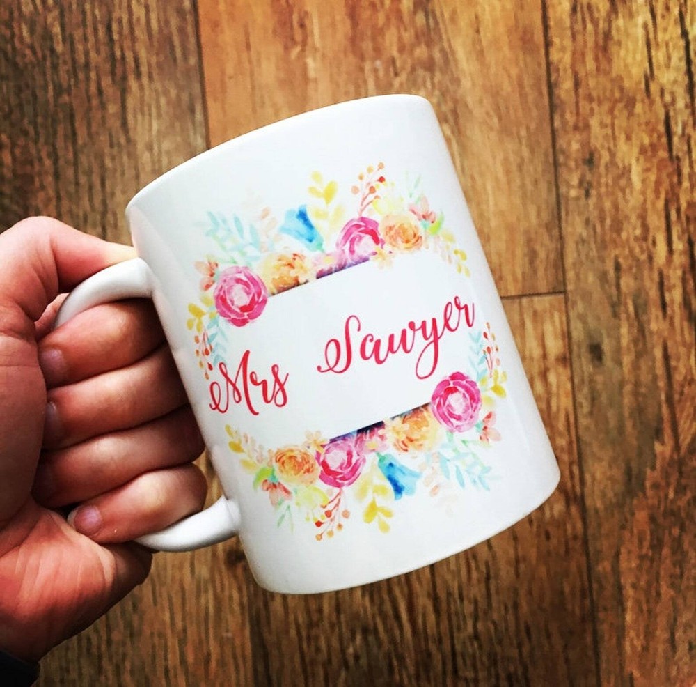Personalised Floral Print Mug Personalised Watercolour Floral Mug Gifts For Her
