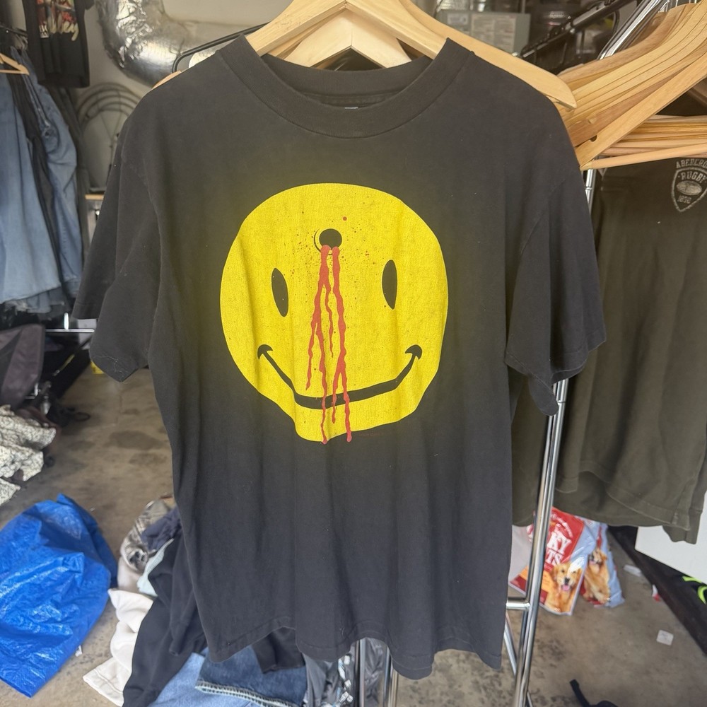 Rare Vintage 90’s Bullet Hole Smiley Face Wild Oats Headshot T-Shirt XL FOTL Tag
