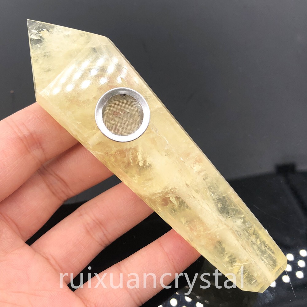 1pc Natural Citrine smoking pipe quartz crystal wand point healing