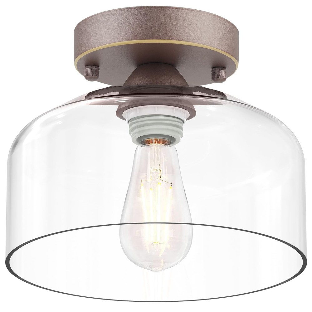 Semi Flush Mount Ceiling Light Bronze, Clear Glass Pendant Lamp Shade, Modern...
