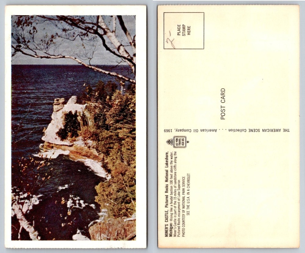 Miner's Castle Pictured Rocks National Lakeshore Michigan Amoco Postcard 1969