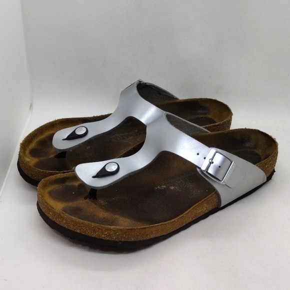 BIRKENSTOCK Gizeh Birki Flor Thong Sandals Women's 41 Silver Beach Vacation