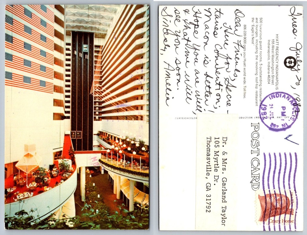 Hyatt Regency Indianapolis Atrium Postcard 1987 Curteichcolor Indiana Hotel