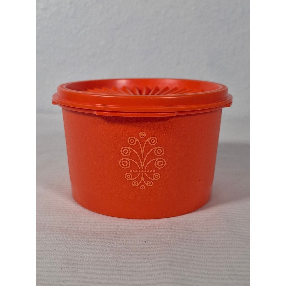 Vtg Tupperware Harvest Orange Servalier Canister 1297-14 Sunburst Lid 812-43