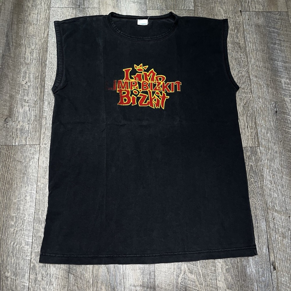 Vintage Black Faded Limp Bizkit Band Tour Muscle Tee Size Large