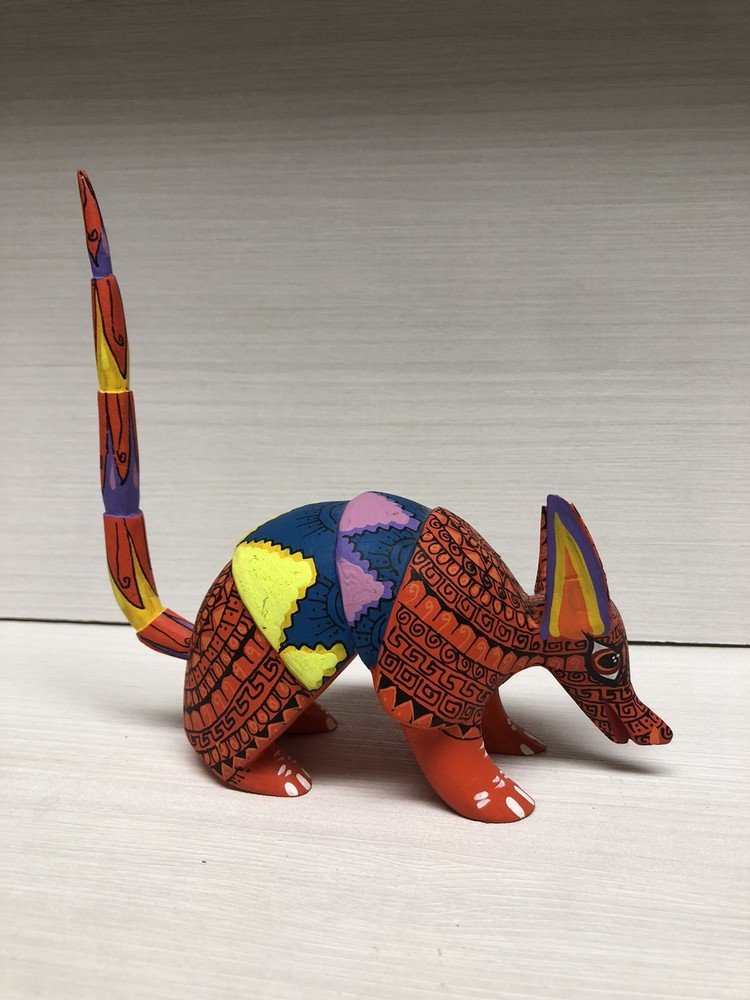 Handcarved Oaxacan Alebrije Colorful Orange Armadillo Alebrije Folk Art-Read